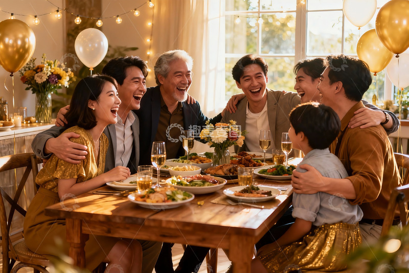 高清大图下载【趣麦麦图】家庭聚餐欢笑场景