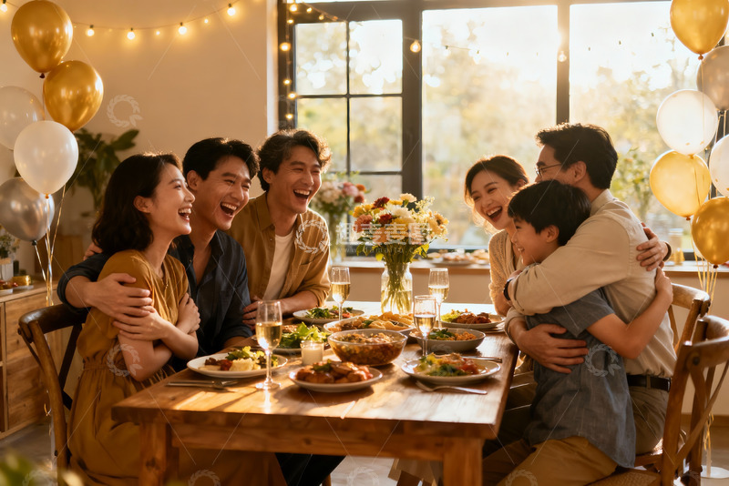 高清大图下载【趣麦麦图】家庭聚餐欢笑场景