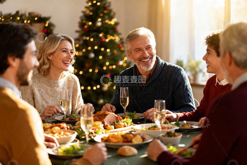 高清大图下载【趣麦麦图】圣诞晚餐家人欢聚一堂