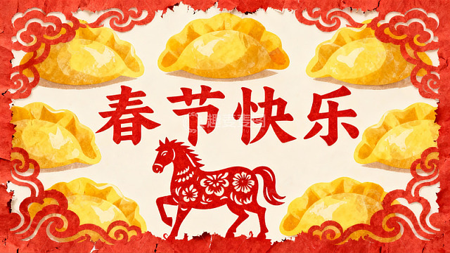 春节饺子剪纸贺卡