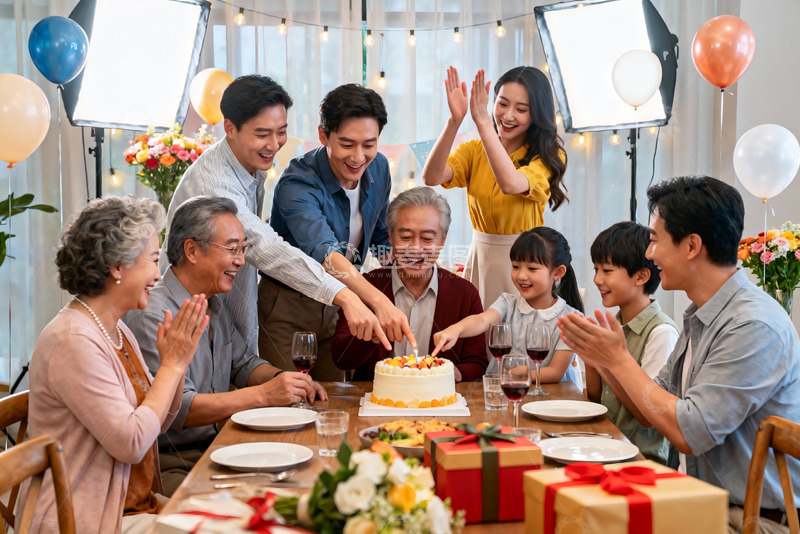 高清大图下载【趣麦麦图】家庭生日派对欢聚一堂