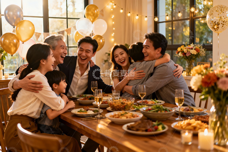 高清大图下载【趣麦麦图】温馨家庭聚餐欢笑场景