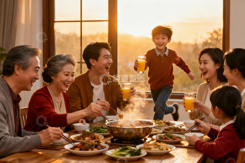 高清大图下载【趣麦麦图】三代同堂家庭聚餐其乐融融