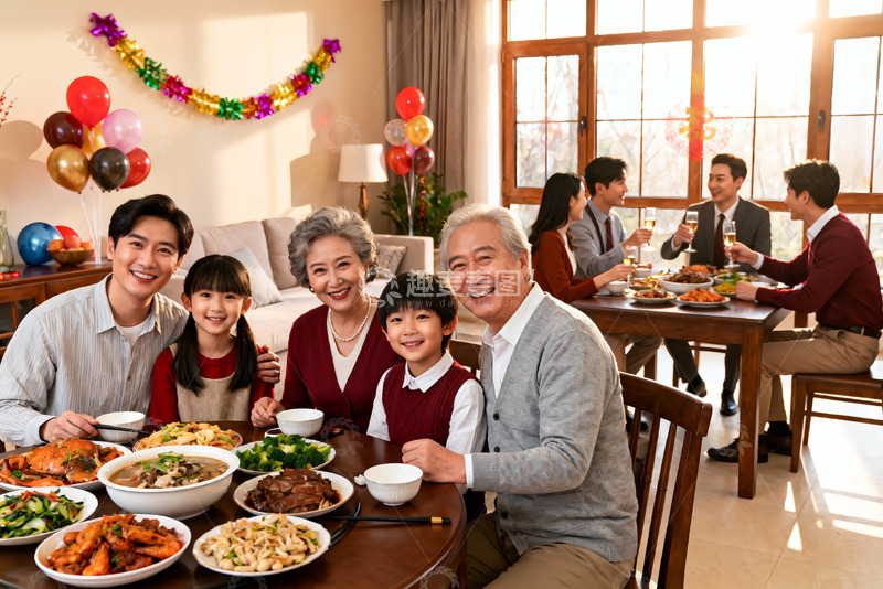 高清大图下载【趣麦麦图】家庭聚餐欢庆时刻