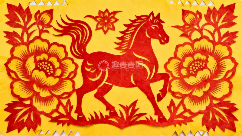 高清大图下载【趣麦麦图】红色骏马剪纸艺术作品