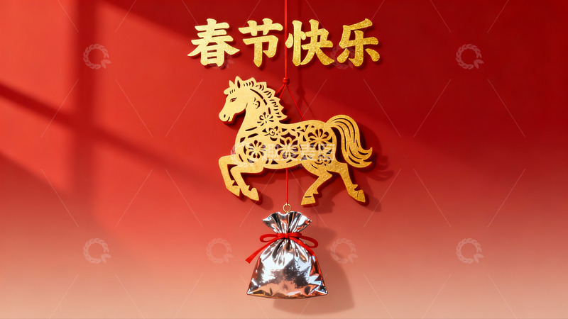 高清大图下载【趣麦麦图】春节挂饰金马红袋喜庆