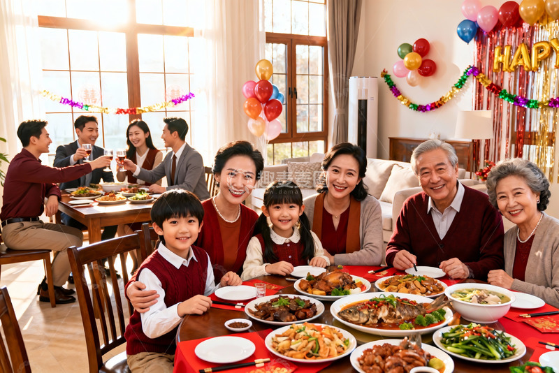 高清大图下载【趣麦麦图】家庭聚餐欢庆时刻