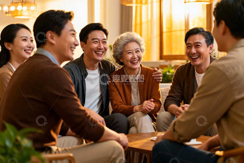 高清大图下载【趣麦麦图】三代同堂家庭聚会温馨场景