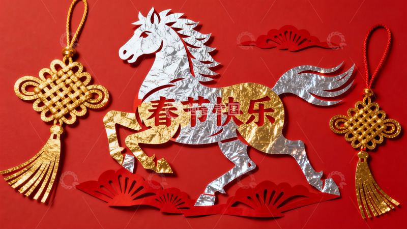 高清大图下载【趣麦麦图】春节剪纸装饰马年挂饰