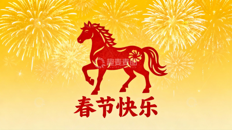 高清大图下载【趣麦麦图】春节烟花骏马图案庆祝画面