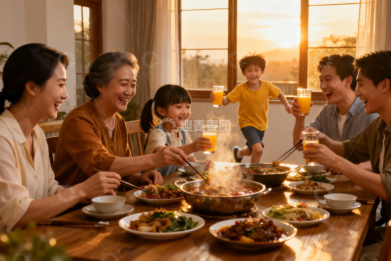 高清大图下载【趣麦麦图】三代同堂家庭聚餐其乐融融