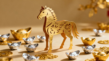 金色纸马与古币摆件