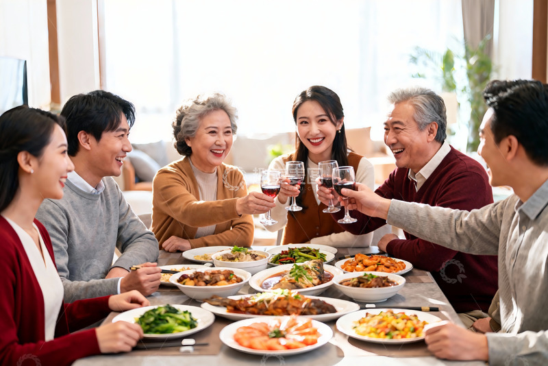 高清大图下载【趣麦麦图】家庭聚餐欢庆时刻