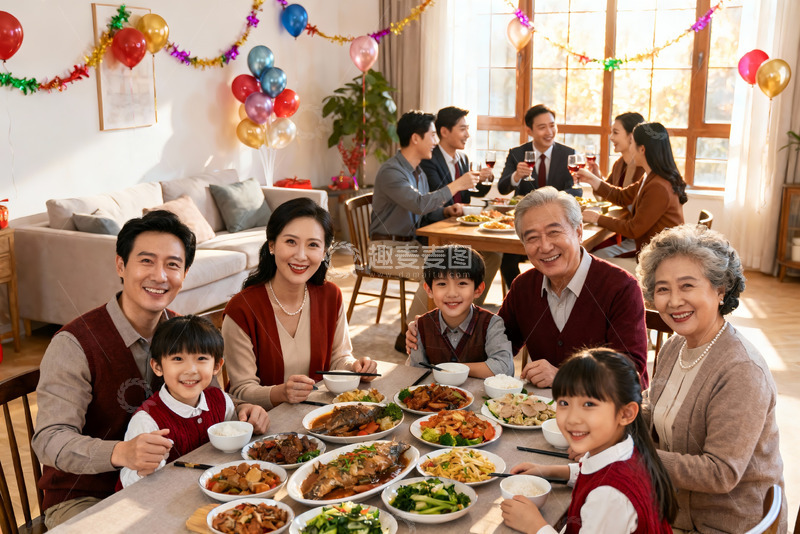 高清大图下载【趣麦麦图】温馨家庭聚餐其乐融融