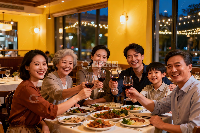 高清大图下载【趣麦麦图】温馨家庭聚餐举杯欢庆