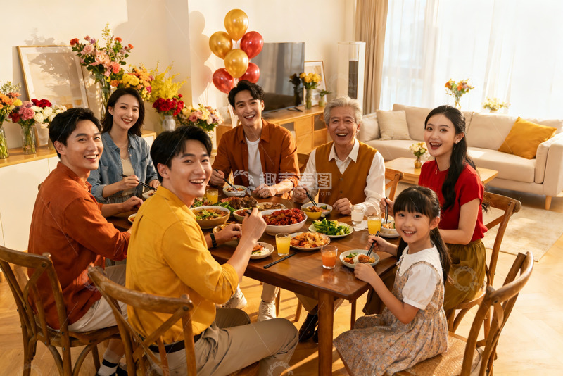 高清大图下载【趣麦麦图】温馨家庭聚餐其乐融融