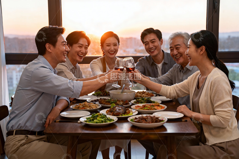 高清大图下载【趣麦麦图】家人聚餐举杯欢庆