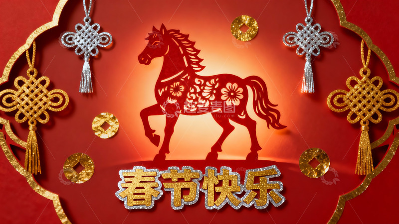 高清大图下载【趣麦麦图】春节剪纸马装饰图