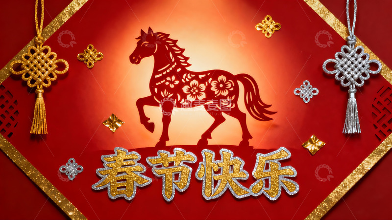 高清大图下载【趣麦麦图】春节剪纸马装饰图