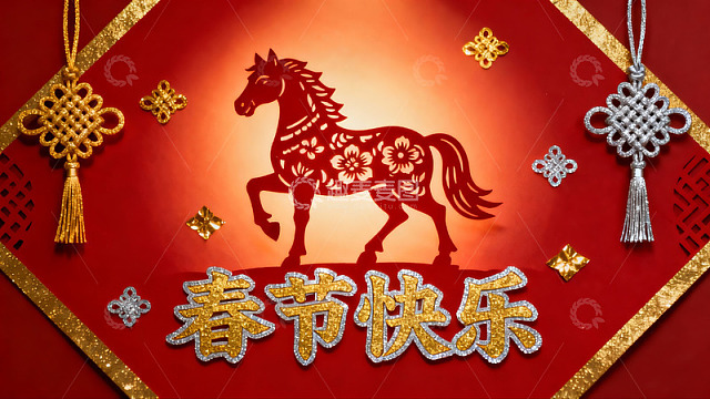 春节剪纸马装饰图