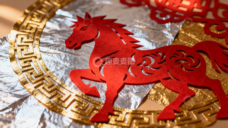 高清大图下载【趣麦麦图】红色剪纸马图案节日装饰