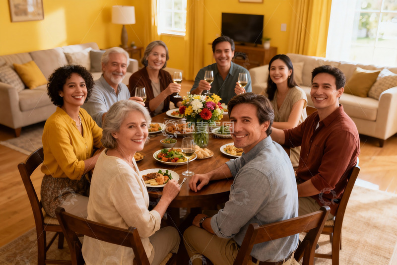 高清大图下载【趣麦麦图】家庭聚餐欢庆时刻