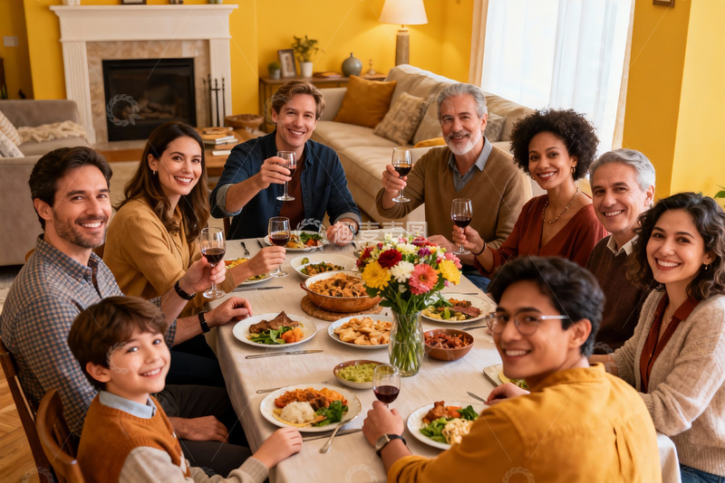 高清大图下载【趣麦麦图】家庭聚餐欢庆时刻