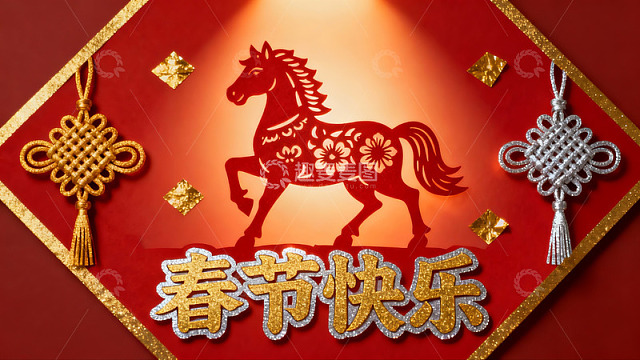 春节剪纸马装饰图