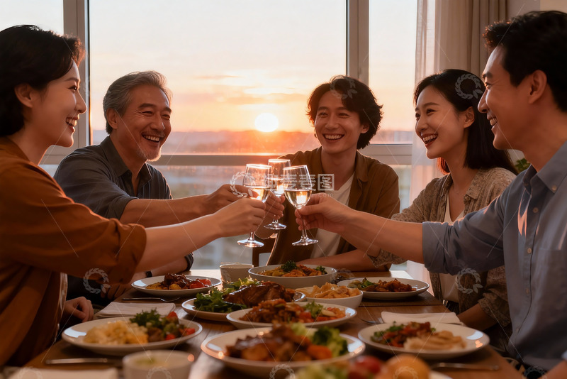 高清大图下载【趣麦麦图】家人聚餐举杯欢庆