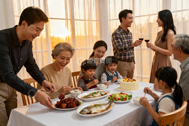 高清大图下载【趣麦麦图】温馨家庭聚餐共享美食