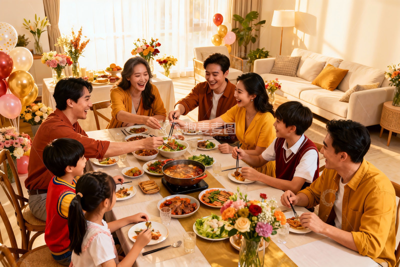 高清大图下载【趣麦麦图】家庭聚餐欢庆场景