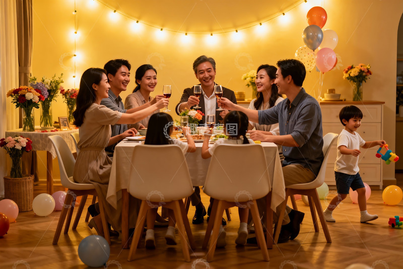 高清大图下载【趣麦麦图】温馨家庭聚会欢庆时刻