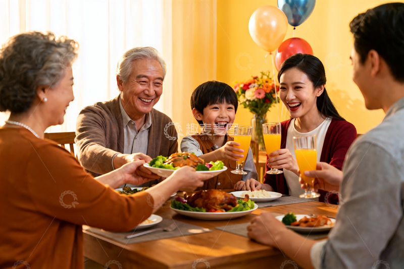 高清大图下载【趣麦麦图】三代同堂家庭聚餐其乐融融