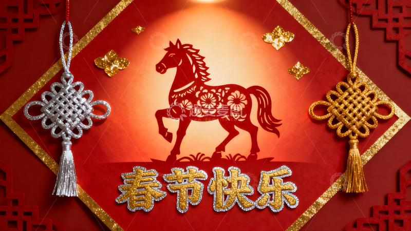 高清大图下载【趣麦麦图】春节剪纸马挂饰图案