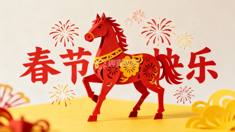高清大图下载【趣麦麦图】春节剪纸马装饰画面