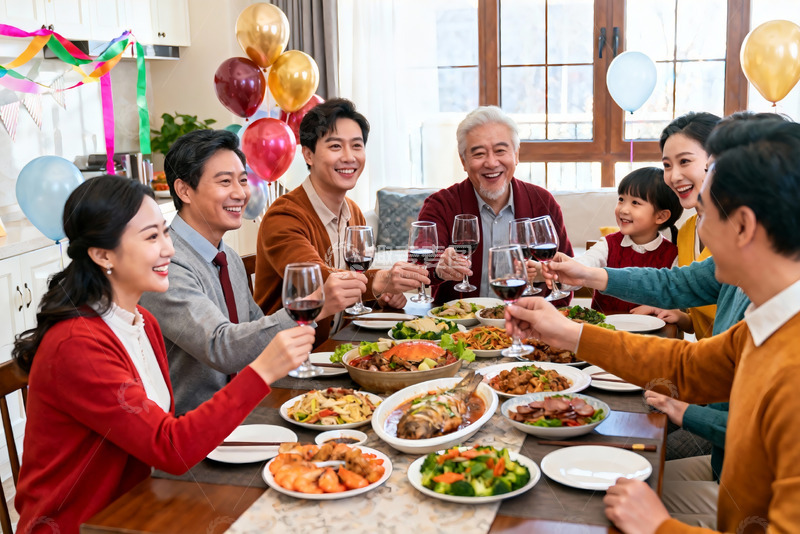 高清大图下载【趣麦麦图】家庭聚餐欢庆时刻