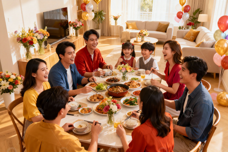 高清大图下载【趣麦麦图】家庭聚餐欢庆场景