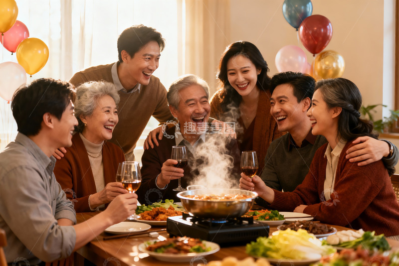 高清大图下载【趣麦麦图】家庭聚餐欢庆时刻