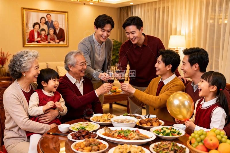 高清大图下载【趣麦麦图】家庭聚餐欢庆团圆时刻