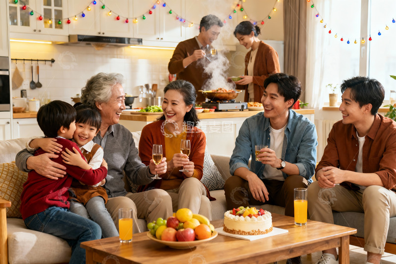 高清大图下载【趣麦麦图】家庭聚会欢庆温馨场景