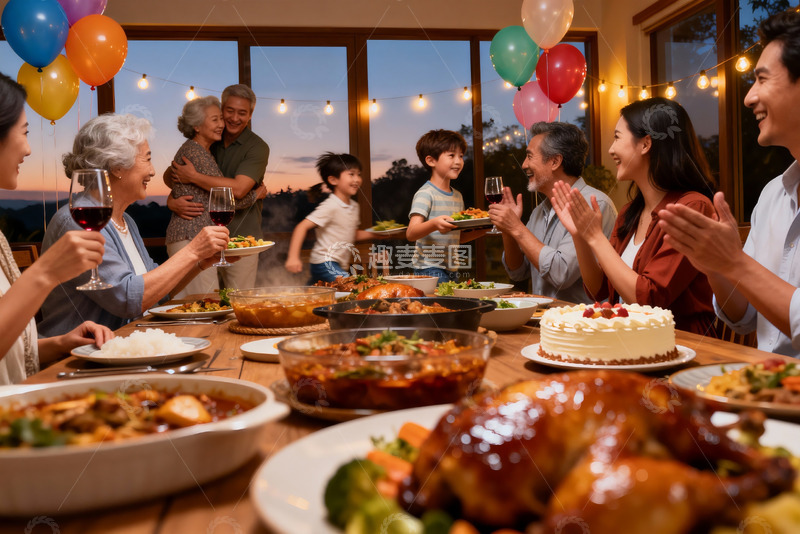 高清大图下载【趣麦麦图】家庭聚餐欢庆时刻