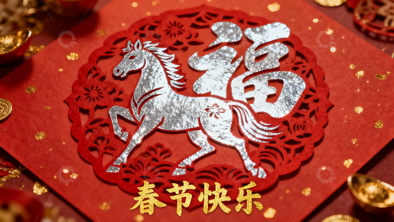 高清大图下载【趣麦麦图】春节红色剪纸贺卡