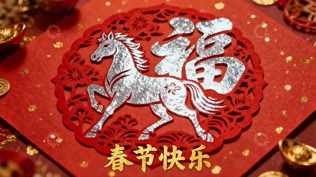 春节红色剪纸贺卡
