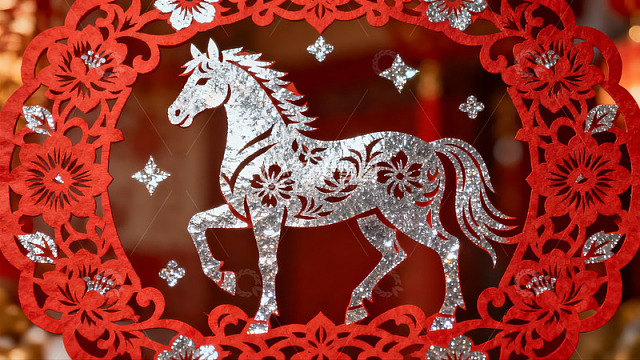 红色剪纸马图案装饰品