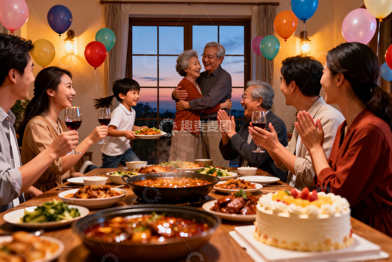 高清大图下载【趣麦麦图】家庭聚餐欢庆时刻