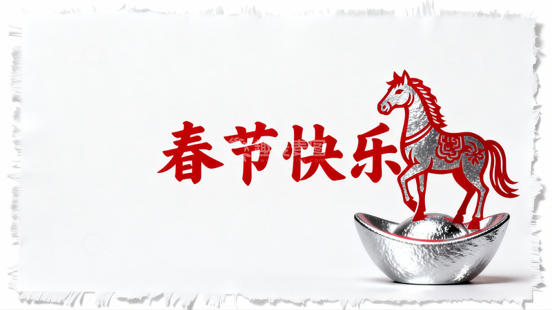 高清大图下载【趣麦麦图】春节贺图银元宝与剪纸马