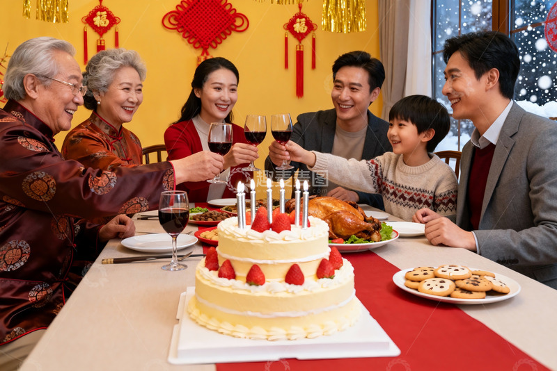 高清大图下载【趣麦麦图】家庭聚餐欢庆生日