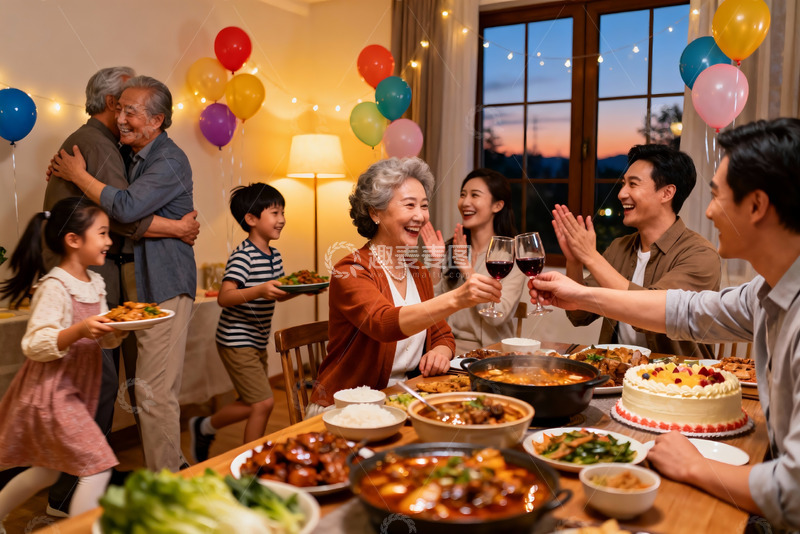 高清大图下载【趣麦麦图】家庭聚餐欢庆时刻