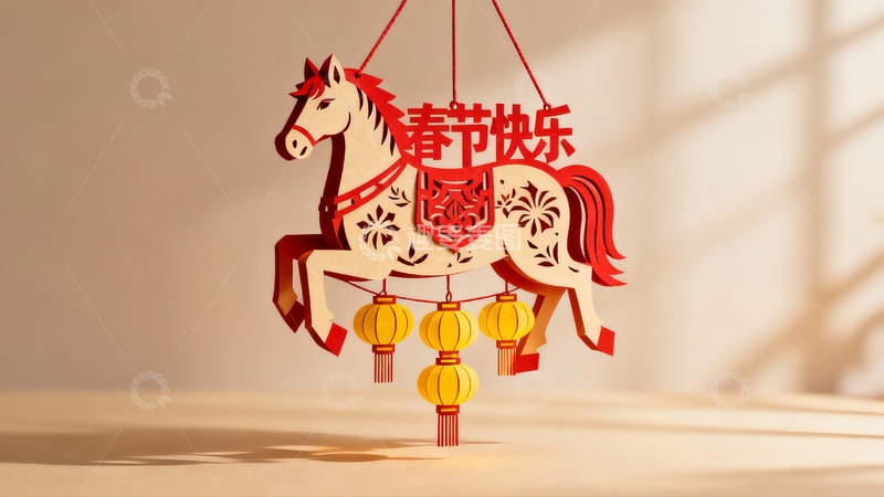 高清大图下载【趣麦麦图】春节马形挂饰配红灯笼