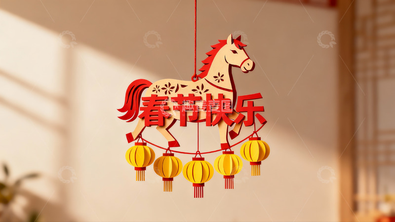 高清大图下载【趣麦麦图】春节挂饰马形灯笼迎春